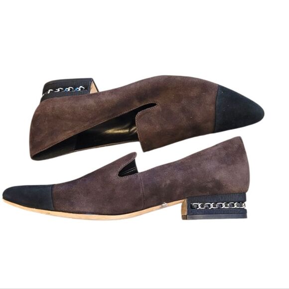 Vaneli Women's Chocolate Brown Black Pointed Toe Chain Detail Loafers Size 9.5 - Picture 5 of 7